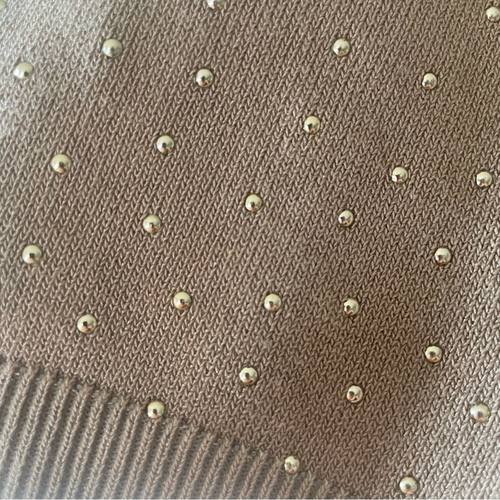 Cocobleu woman's brown rhinestone sweater top size XL brown pullover lightweight - Picture 9 of 11
